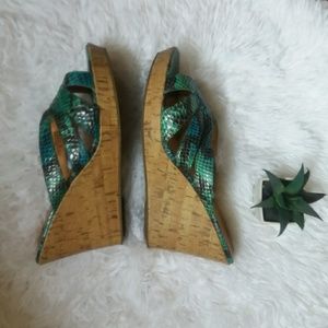 Fashion Bug Snake Print Strapy Wedge Cork Sandals